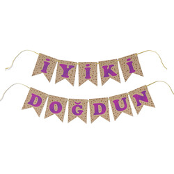 Kraft İyi Ki Doğdun Banner with Purple Letters - Thumbnail
