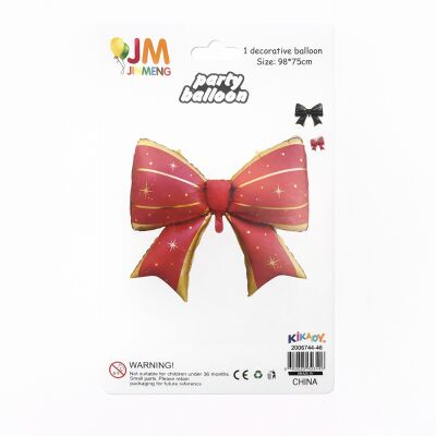 Large Red Ribbon Bow Shaped Mylar Balloon - Festive New Year & Gift Box Decor - 2