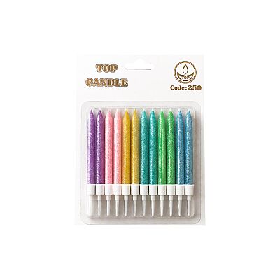 Makaron Renkli Simli Doğum Günü Mumu Seti 8 cm 12 Parça - 2