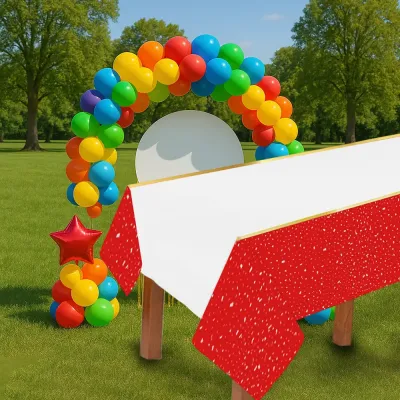Parti Zamanı Kırmızı Plastik Masa Örtüsü - 1