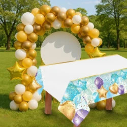Uçan Balonlar Mavi Plastik Masa Örtüsü 120x180cm - 1