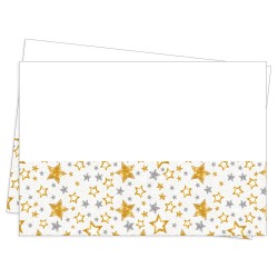 Simli Yıldızlar Beyaz Plastik Masa Örtüsü - Thumbnail