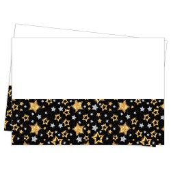 Simli Yıldızlar Siyah Plastik Masa Örtüsü - Thumbnail