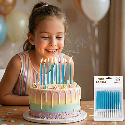 Mavi Doğum Günü Mumu Seti 8 cm 12 Parça - 1
