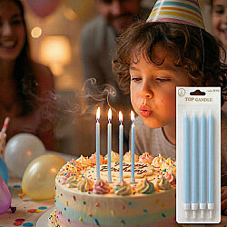 Mavi Makaron İnce Uzun Pasta Mum Seti 4'lü - Kikajoy