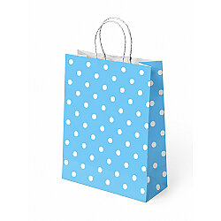 Mavi Puantiyeli Büküm Saplı Kraft Çanta 25x31 - Kikajoy