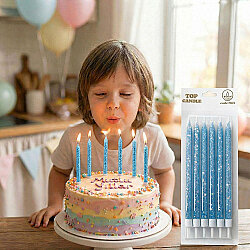 Mavi Simli Pasta Mumları 6 Adet – Şık Doğum Günü Mum Seti - Kikajoy