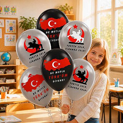 Ne Mutlu TÜRK'ÜM Diyene Baskılı Metalik Balon 12