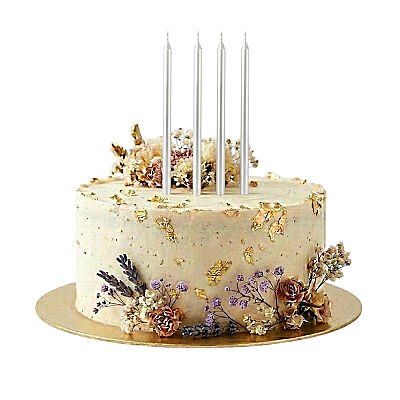 Metalik Beyaz Uzun Mum 19cm 4 Parça - 1