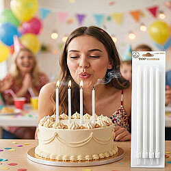 Metalik Beyaz Uzun Mum 19cm 4 Parça - Kikajoy