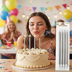 Metalik Gümüş Uzun Mum 19cm 4 Parça - Kikajoy