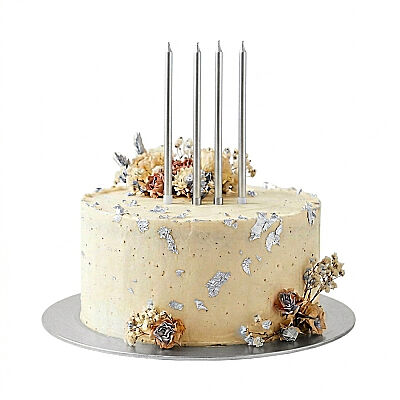 Metalik Gümüş Uzun Mum 19cm 4 Parça - 1