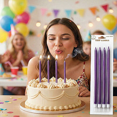 Metalik Mor Uzun Mum 19cm 4 Parça - 1
