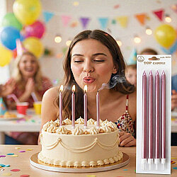 Metalik Rose Gold Uzun Mum 19cm 4 Parça - Kikajoy