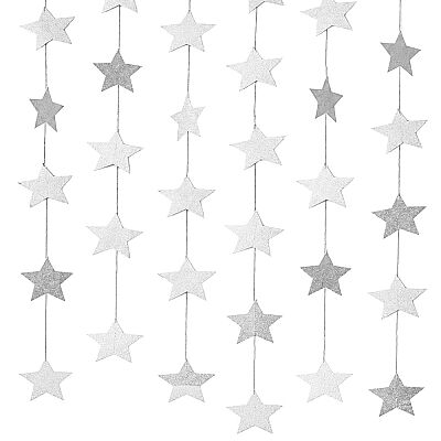 Metalik Gümüş Yıldız İpli Süs 4 Metre 24 Parça - Parti Arka Fon Garland - 3