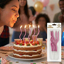 Metallic Fuchsia Spiral Cake Candles – 12 cm, 5 Pieces - Kikajoy