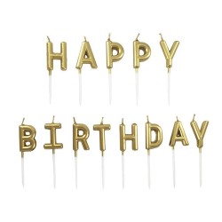 Çin Üretim - Metallic Gold Happy Birthday Toothpick Candles