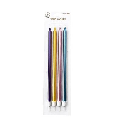 Metallic Mixed Colors Long Birthday Candles - 19 cm, 4 Pieces - 2