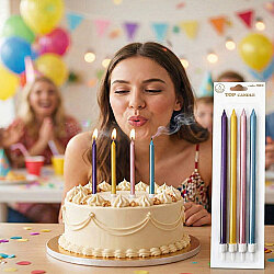 Metallic Mixed Colors Long Birthday Candles - 19 cm, 4 Pieces - 1