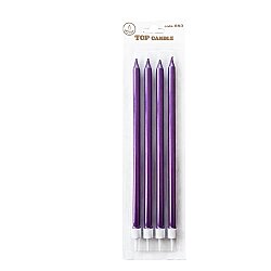 Metallic Purple Long Birthday Candles - 19 cm, 4 Pieces - 2