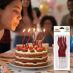 Metallic Red Spiral Cake Candles – 12 cm, 5 Pieces - Kikajoy