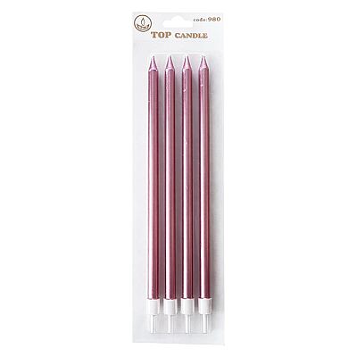 Metallic Rose Gold Long Birthday Candles - 19 cm, 4 Pieces - 2
