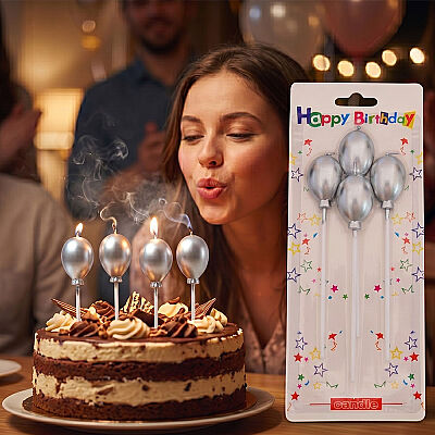 Metallic Silver Balloon Shaped Candles - 1