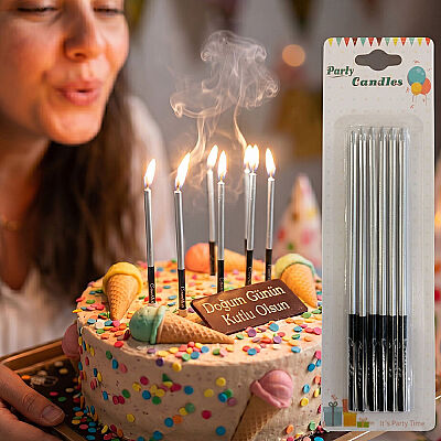 Metallic Silver Birthday Candles - 1