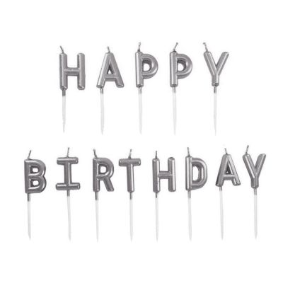 Metallic Silver Happy Birthday Toothpick Candles