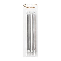 Metallic Silver Long Birthday Candles - 19 cm, 4 Pieces - 2