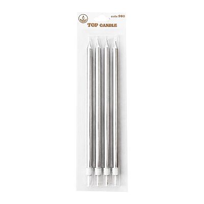 Metallic Silver Long Birthday Candles - 19 cm, 4 Pieces - 2