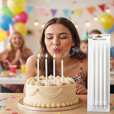 Metallic White Long Birthday Candles - 19 cm, 4 Pieces - 1