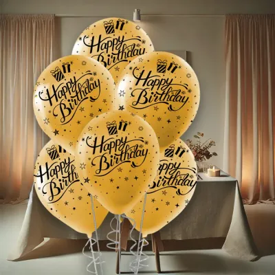 Metallic Black Confetti Happy Birthday Balloons 12