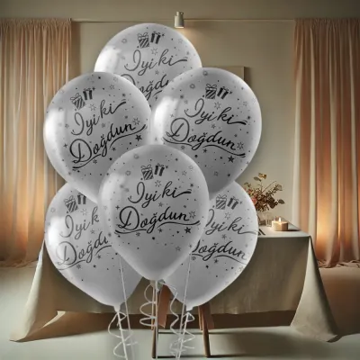 Metallic Silver Confetti İyi ki Dogdun Balloons 12