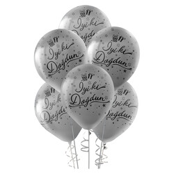 Metallic Silver Confetti İyi ki Dogdun Balloons 12