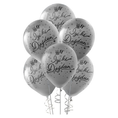 Metallic Silver Confetti İyi ki Dogdun Balloons 12