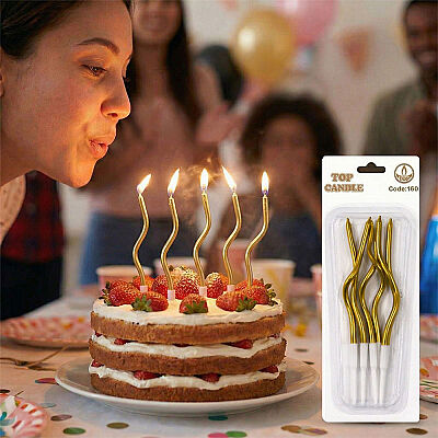 Metallic Gold Spiral Cake Candles – 12 cm, 5 Pieces - 1