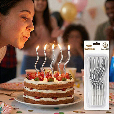 Metallic Silver Spiral Cake Candles – 12 cm, 5 Pieces - 1
