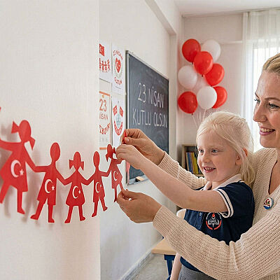 National Holidays Classroom Banner - Hand in Hand Kids Silhouette - 1