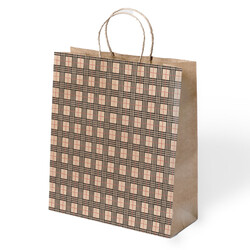 Natural Plaid Paper Bags with Twisted Handles - Kika