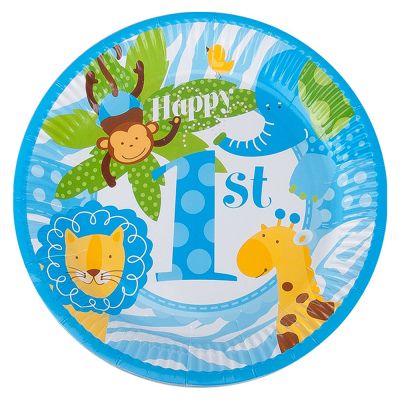 Cheerful Animals Paper Plates Blue