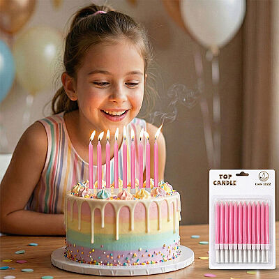 Pembe Doğum Günü Mumu Seti 8 cm 12 Parça - 1