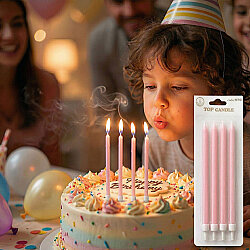 Pembe Makaron İnce Uzun Pasta Mum Seti 4'lü - Kikajoy