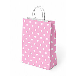 Pembe Puantiyeli Büküm Saplı Kraft Çanta 25x31cm - Kikajoy