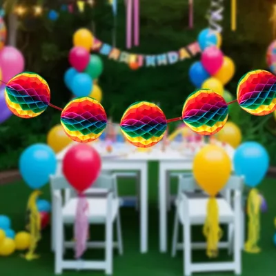 Gökkuşağı Petekli Kağıt Zincir Süs - 1