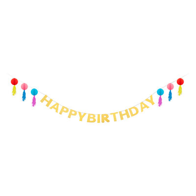 Petekli Kağıt Zincir Süs Püsküllü Happy Birthday - 2