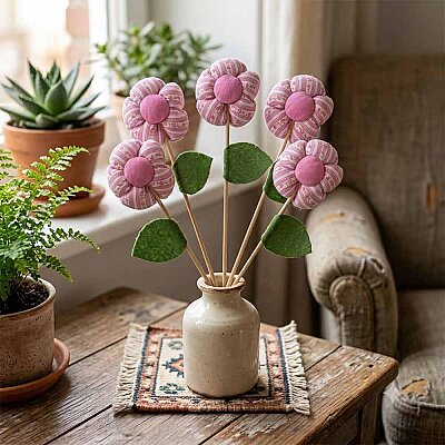 Pink Flower Stick Decoration Set of 5 - 1