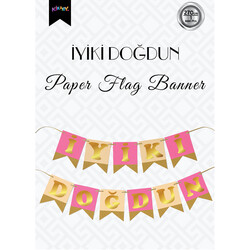 Pink İyi Ki Doğdun Banner with Gold Letters - Thumbnail