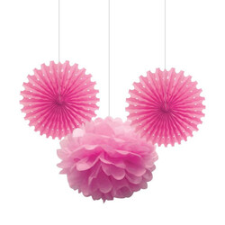 Kikajoy - Pink Paper Fan / Pompom Decoration Set 