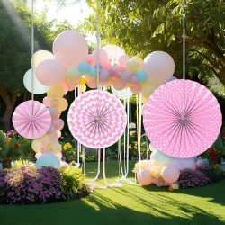 Pink Paper Fans Set - 3pcs - 1